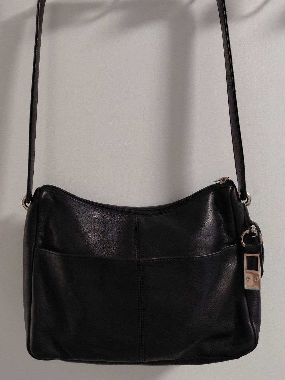 Rolfs Black Leather Shoulder Bag with Silver Hardware